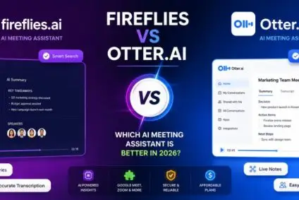Fireflies vs Otter.ai comparison showing AI meeting assistant features, transcription, AI summaries, live notes, integrations, and collaboration tools.